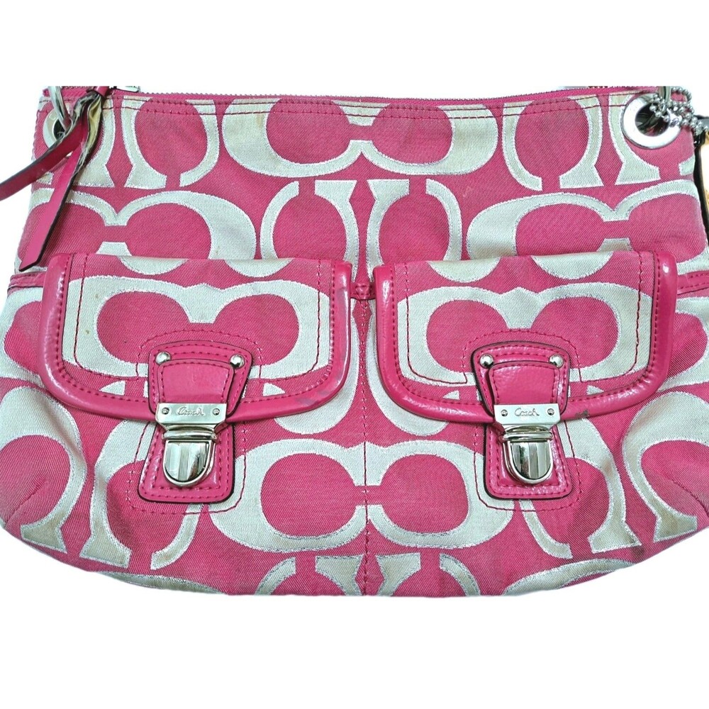 COACH Poppy Lurex Sateen Signature Hobo Shoulder Bag Purse Fuchsia 18980 3 Tags - Picture 4 of 9